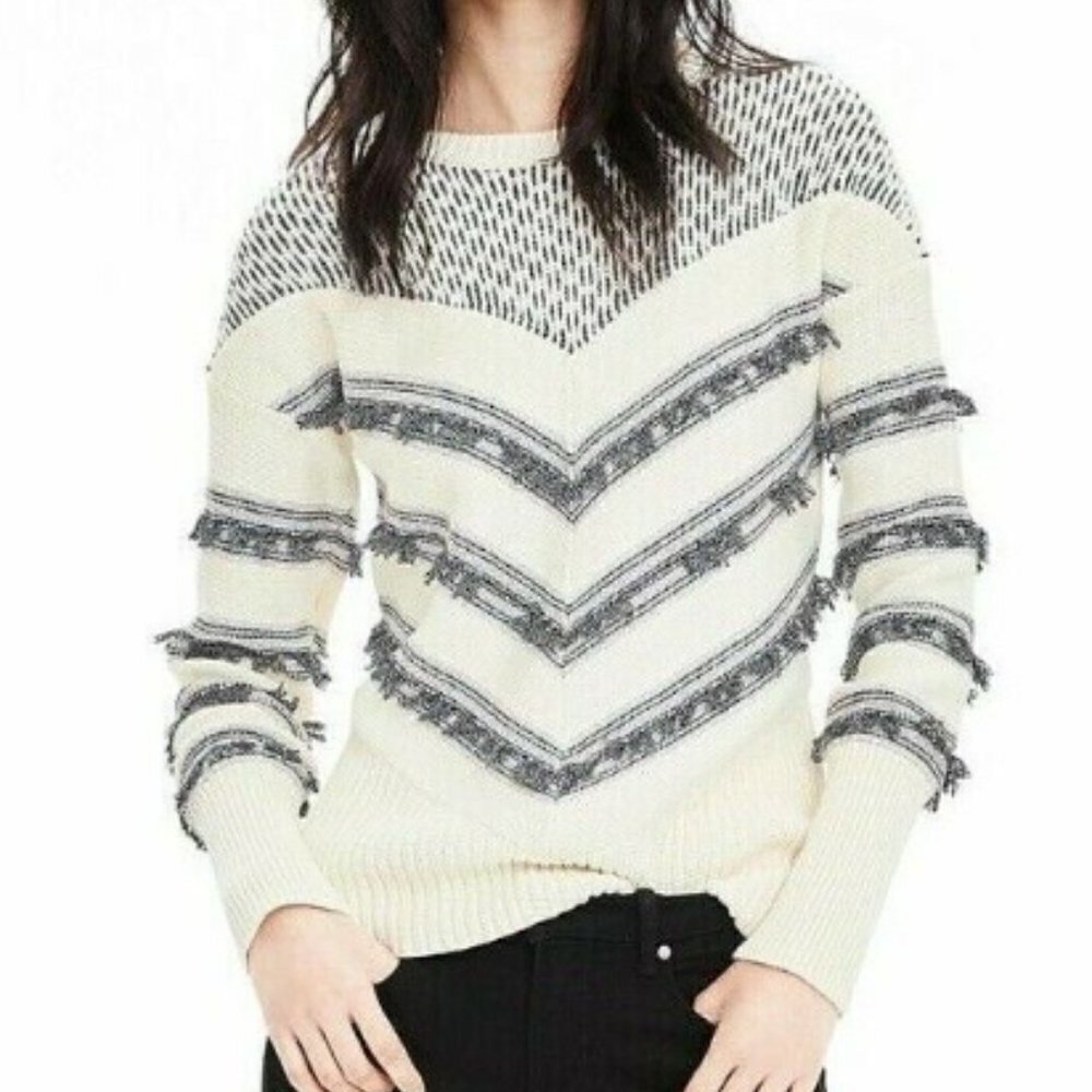 Banana Republic Sweater Mixed Pattern Chevron Fringe Sz S #130R